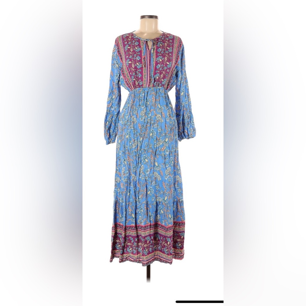 Seven Islands Floral Blue Boho Maxi Dress size L